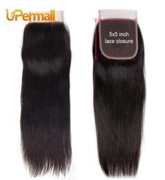 Upermall Virgin Brazilian Transparent Swiss Lace Closure 5x5 Straight Human Hair Middle Three Part 12 14 16 18 20 Inch85047929630150