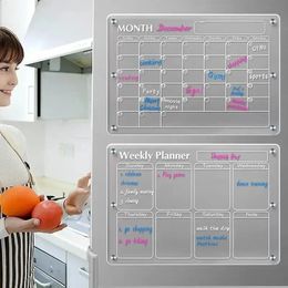 Fridge Magnetic Stickers Transparent Acrylic Calendar Week Planner Magnetic Programme Reusable Board Fridge Message Menu Widget 240219