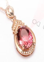 Red Tourmaline Pendant 18K Rose Gold Necklace Female Coloured Gemstone Women Solid Sterling Silver Ring4548871