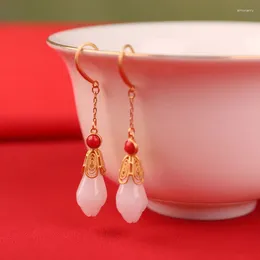 Dangle Earrings Natural An Jade White Magnolia For Women Long Fresh And Ancient Gold Craft Classic Earings Banquet Jewellery