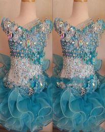 Cupcake Kids Pageant Dresses for Little Girls Baby Beaded Organza Cute Kids Short Prom Gowns Infant Light Blue Crystal Birthday Pa2802289