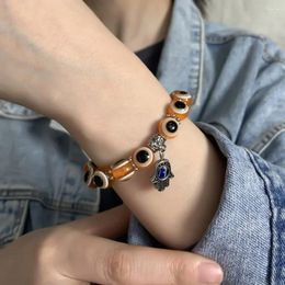 Link Bracelets Retro Charming Turkish Elastic Rope Bead Friendship Lucky Women Bracelet Metal Demon Eye Korean Style Hand Chain