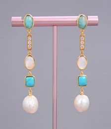 GuaiGuai Jewellery White Keshi Pearl shell Blue Turquoise Amazonite Drop Stud Earrings Handmade For Women Real Gems Stone Lady Fashi3788078