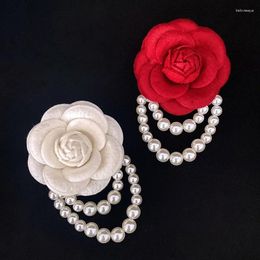 Brooches Vintage Camellia Flower Fabric Jewelry Shirt Collar Pin Accessories Fashion Women's Pearl Tassel Brooch Lapel Pins