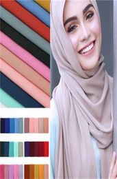 Whole 10pcslot Women Plain Bubble Chiffon Muslim Hijabs Cloth Wrap Solid Colour Shawls Headband Maxi Scarf Shawl Y2010079029419