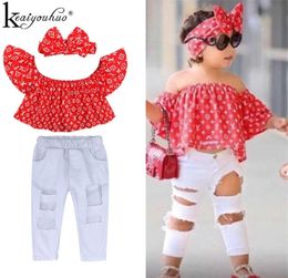 2020 Baby Girl Clothes Summer Tracksuit For Children Clothing Girls Sets TshirtBroken Hole Jeans Kids Clothes 1 2 3 4 5 6 Year 08471294