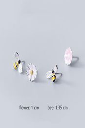 Mix Design 925 Sterling Silver Asymmetric Honey Bee Stud Earrings Rhinestone Sun Flower Earings For Women Girls Pendientes Jewelry6820481