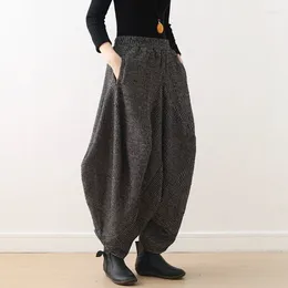 Women's Pants Wool Autumn And Winter Design Warm Striped Knitted Artistic Retro Wide Leg Bloomers Thick Loose Women