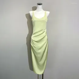 Casual Dresses Sexy Suspended Dress For Women Elegant Slim Fit Sleeveless Draping Satin Ladies Zipper 2024