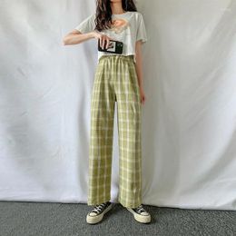 Women's Pants 2024 Women Cyber Y2k Winter Slim Green Plaid Female Indie All-match Wide Leg Casual Harajuku Clothes For Woman 2000s