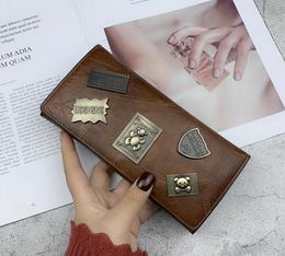 Designer Women vintage Metal sheet Long wallets Clutch bags personalized wallet with photo Folding large capacity wallet small handbag