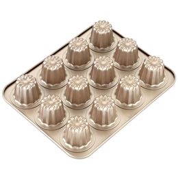 Canele Mould Cake Pan 12-Cavity Non-Stick Cannele Muffin Bakeware Cupcake Pan for Oven Baking for Holiday and Vacations236Z