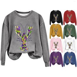 Women's Hoodies Carnival Crawfish Print Hoodie Crew Neck Shirt Pullover Sweatshirt