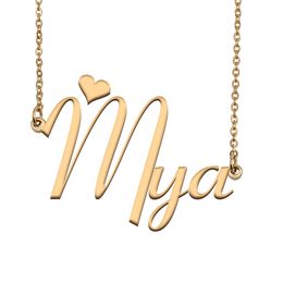 Mya Name Necklace for Women Personalized Custom Nameplate Pendant Girls Birthday Gift Kids Best Friends Jewelry 18k Gold Plated Stainless Steel