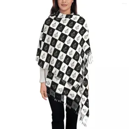 Berets Freemason Checkered Pattern Tassel Scarf Women Soft Mason Masonic Shawl Wrap Lady Winter Scarves