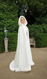 Wedding Cloak With Hood Faux Fur Satin Long Winter Bridal Dress Cape Custom Made8119688