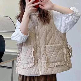 Women's Vests Women Thin Down Cotton Vest 2024 Fashion Versatile Parkas Female Loose Round Neck Casual Sleeveless Coat