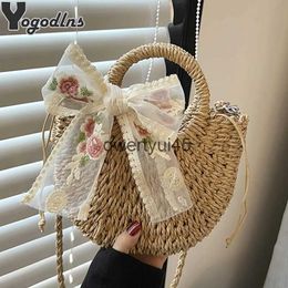 Shoulder Bags Straw Woven Crossbody Bag For Women and-Woven Small andbag Moon Sape Bow Design Raan Drawstring Beac Soulder bolsaH24219