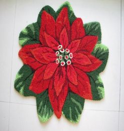 Hand Hooked Christmas Red Poinsettia Floral Mat Living Door Mats Carpet Embroidered Porch Doormat Floor Rug Home Decoration Xmas 6436507