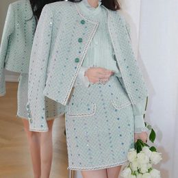 Work Dresses Autumn And Winter Fashionable Heavy Industry Socialite Light Luxury Sequin Embroidery Jacket With Skirt Fashion Suit Women