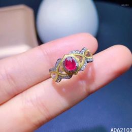 Cluster Rings KJJEAXCMY Fine Jewelry 925 Sterling Silver Inlaid Natural Ruby Women's Luxury Retro Court Style Adjustable Gem Ring Support