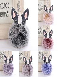 y Rabbit Fur Ball French Bulldog Keychain Pompom Key Chain Pu Leather Animal Dog Keyring Holder Bag Charm Trinket Chaveiros8149173