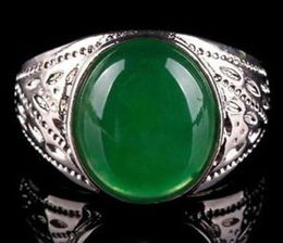 Whole Emerald Green Jade Oval Beads White Gold Plated Ring Size 89101118496171351390