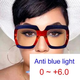 Sunglasses Fashion Luxury Magnifying Reading Glasses Women Blue Light Blocking Decorative Eyewear Oversize Square Optical Sun Frame