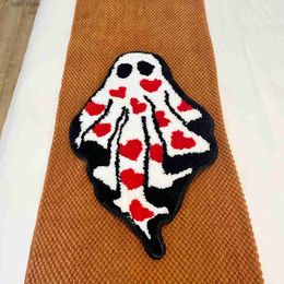 Carpet Handmade Tufted Heart Ghost Rug Cute Ghost Rug Halloween Cloakroom Hanging Rug Black White Soft Fluffy Carpets Non-slip Bathmat T240219