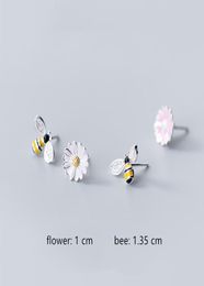 Mix Design 925 Sterling Silver Asymmetric Honey Bee Stud Earrings Rhinestone Sun Flower Earings For Women Girls Pendientes Jewelry7476926