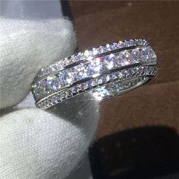 2017 New Women Fashion Full Round Diamonique zircon 925 Sterling silver Engagement wedding band ring for women jewelry Size 5-10330u