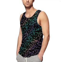 Men's Tank Tops Rainbow Music Notes Beach Top Floral Print Bodybuilding Males Graphic Sportswear Sleeveless Vests Plus Size 4XL 5XL