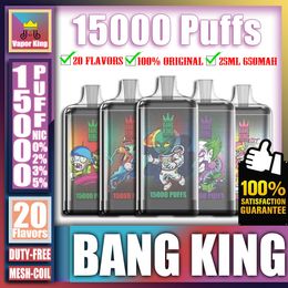 Original Bang King 15000 15K Puff 15000 15K Rechargeable Disposable Vape Pen E Cigarette Mesh Coil 25ml Prefilled 650mAh Battery Crystal Box 2024 Most Popular Vape