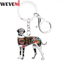 Keychains WEVENI Enamel Metal Great Dane Dog Key Chain Ring HandBag Charm Holder Accessories Fashion Animal Jewelry For Women