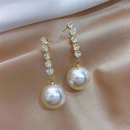 Stud Earrings Korean White Red Pearl For Women Gold Color Tassel Rhinestone Zircon Temperament Fashion Jewelry Gifts