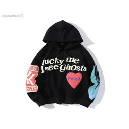 Graffiti Letter Printed Hoodies Men Lucky Me i See Ghosts Mens Sweatshirts Fleece Streetwear Harajuku Hip Hop Sudaderas Hombre X061423143