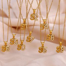 Chains Ladies Minimalist Initial Birth Year Necklace Jewellery Stainless Steel 18k Gold Plated Pendant Letter For Women