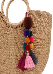 bag charm Tassel Keychains Pompom Keyring With Mirror Charms For Women Trendy Bag Hanging Colorful Jewelry8364698