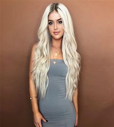 SHUOWEN 26 Inches Deep Wave Synthetic Remy Hair Wig Light Blonde Simulation Human Hair Pelucas Wave Wigs Wig1486532961