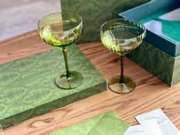 High-end Retro Green Wave Edge High Foot Middle Ancient Glass Wine Glass Wine Glass Goblet Home Gifts