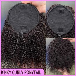 High Quality Peruvian Malaysian Indian Hair Natural Black Kinky Curly Ponytail Hair Extensions 100% Raw Virgin Remy Human Hair