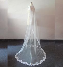 Elegant 2 Metre Chapel Long Bridal Wedding Veil Lace Appliqued One Layer Hair Accessory Veils with Metal Comb Real Po3029942