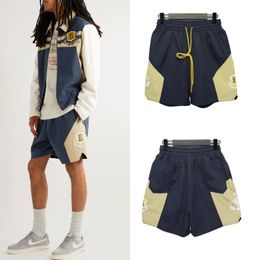 2024 RHUDE New Men's Shorts Breathable Beach Shorts basketball street Women Casual Mesh Track Oversize Shorts Waist Drawstring Rhude brand shorts Pants US Size S-XL