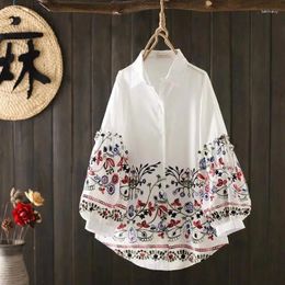 Women's Blouses Bohemian Ethnic Shirts & Women Mexican Style Cotton Long Sleeve Embroidered Gypsy Tops