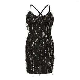 Casual Dresses Women'S Sequin Glitter Party Sexy Backless Evening Cocktail Prom Dress Plus Size Spaghetti Straps Pleated Swing