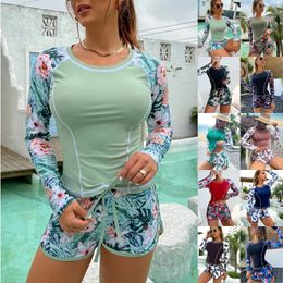 2024 Sexy Womens Designers New European and American Surfing Suit Long sleeved Anti Diving Suit Printed Flat Angle Split Conservative Swimwear for Women