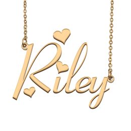 Riley Name Necklace Personalised Nameplate Pendant for Women Girls Birthday Gift Kids Best Friends Jewellery 18k Gold Plated Stainless Steel