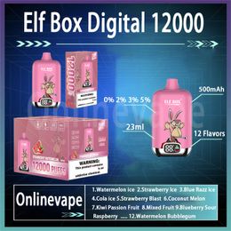 ELF BOX Digital 12000 Puff Disposable E Cigarettes 23ml Pod Battery 12 Flavours Rechargeable Electronic Cigs Puffs 12K 0% 2% 3% 5 Disposable Vape Bar