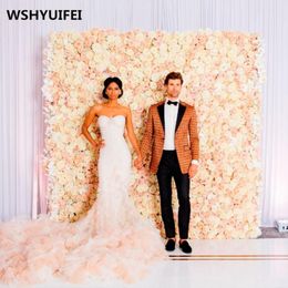 3pcs lot 40x60cm Flower Panels Wedding Decoration Silk Flower Backdrop Champagne Rose Fake Flowers Hydrangea Wall Background2217