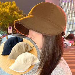 Ball Caps Solid Color Plush Baseball Cap Autumn Winter Warm Bucket Hat Adjustable Lamb Wool Fleece Lining Outdoor Cycling Hiking Hats